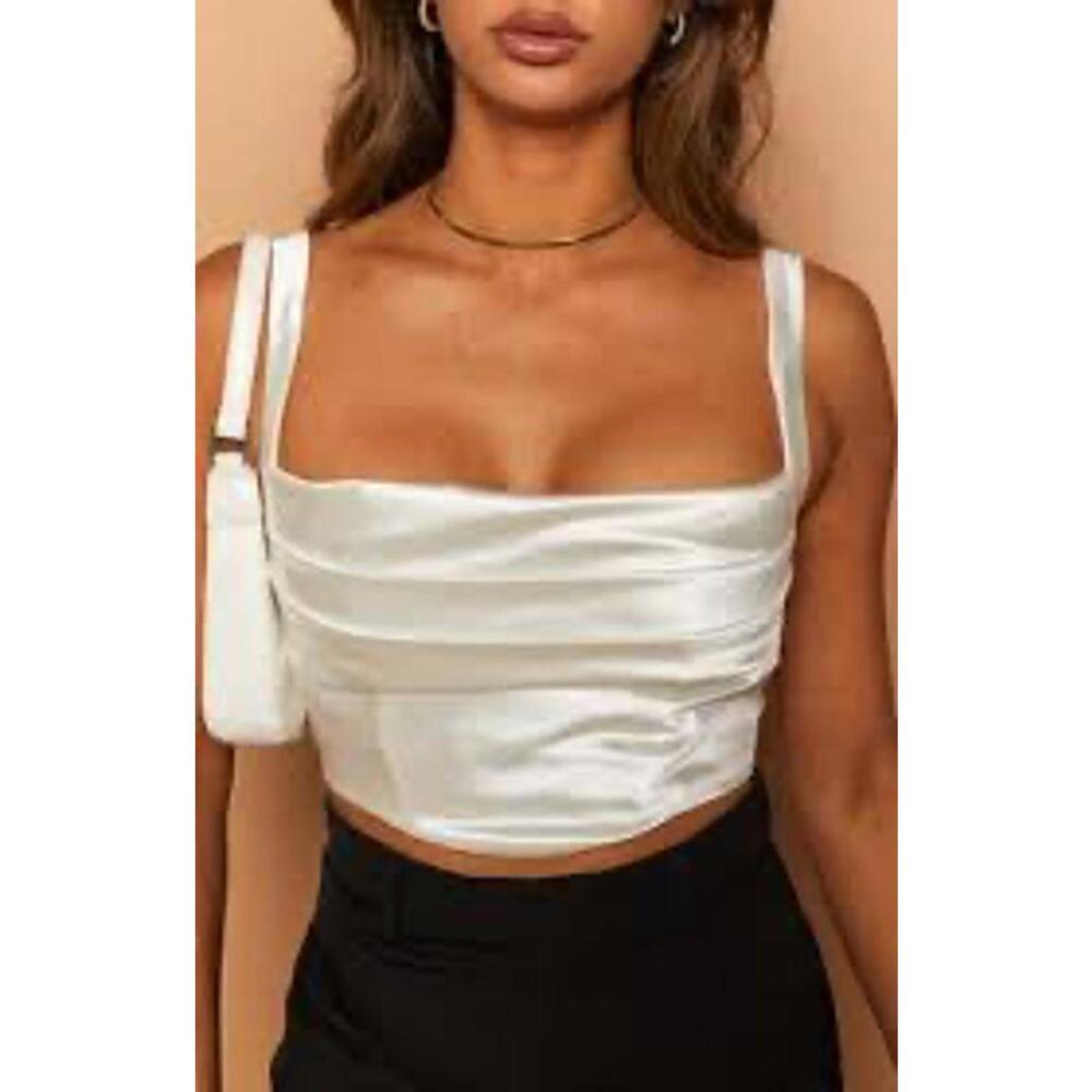 Satin Square Neck White Crop Top
